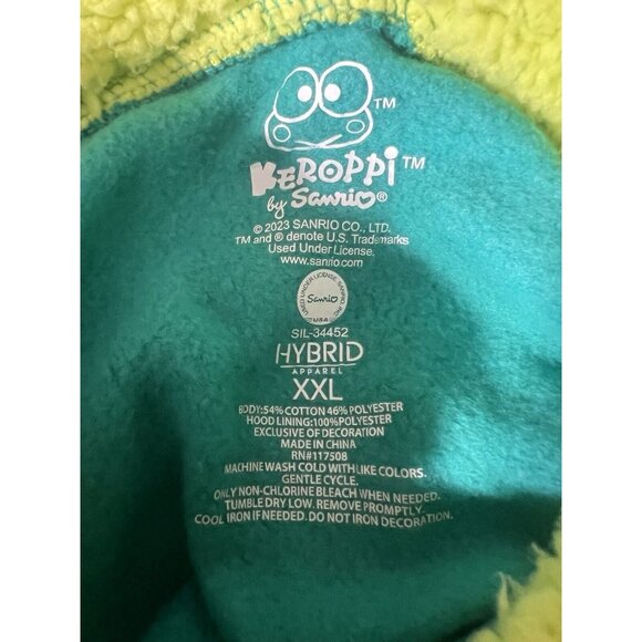 Sanrio Keroppi Pullover Sweatshirt Hoodie XXL Fuzzy Lined Frog Kidcore - Picture 6 of 7